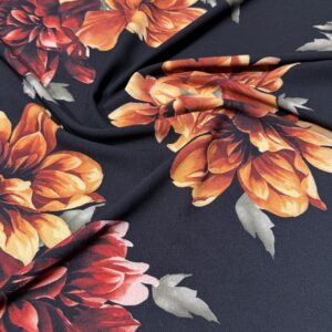 CREPÉ FLORES Y RAYAS NEGRO
