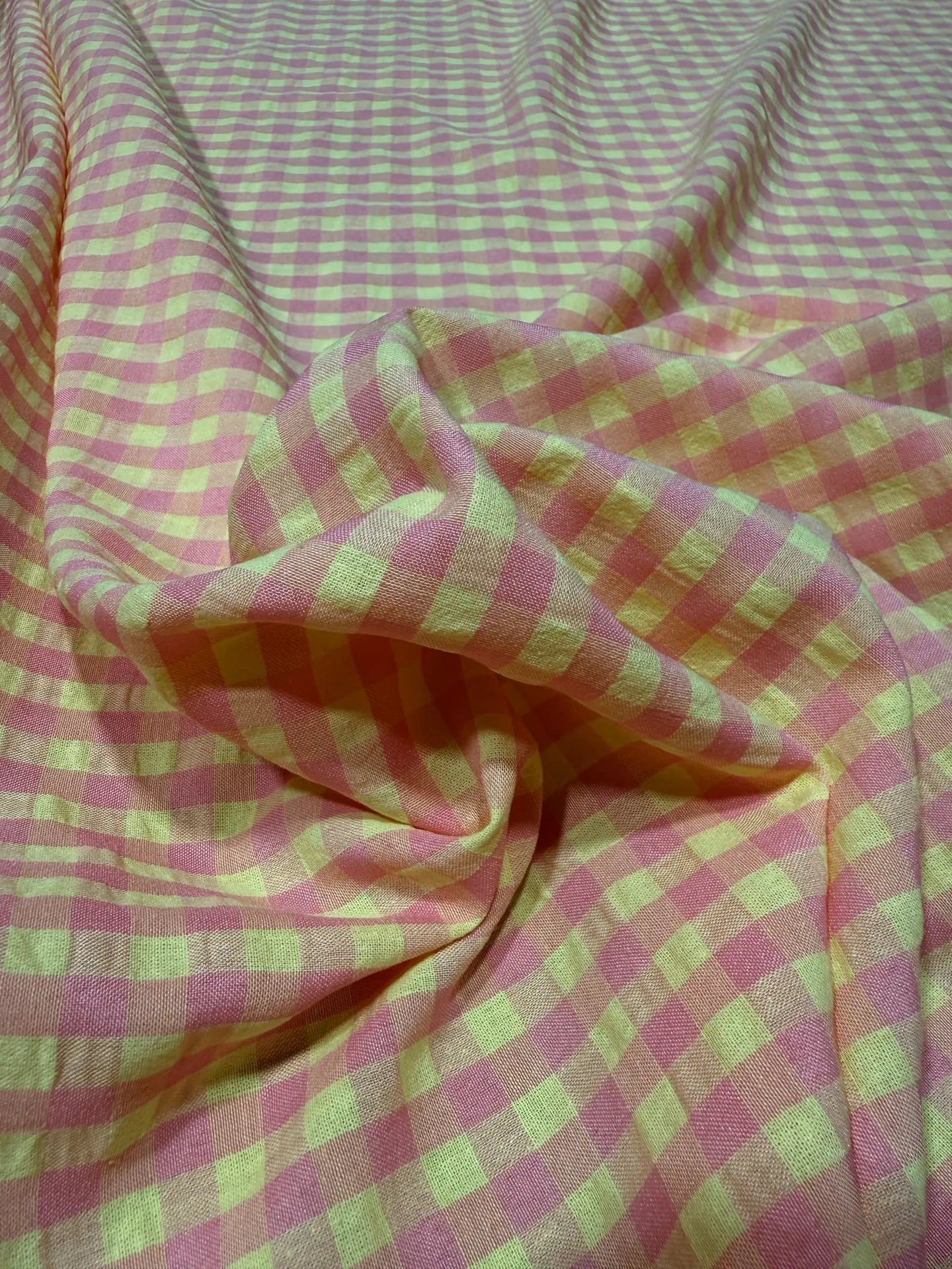 Vichy seersucker rosa/amarillo pastel